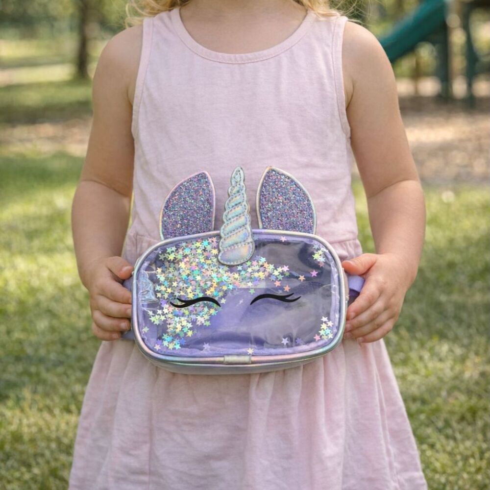Cat & Jack Unicorn Iridescent Purple Clear Fanny Pack Kids Glitter NWT